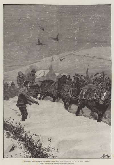 The Great Snowstorm in Northumberland, the Snow-Plough on the Roads near Alnwick by Richard Caton Woodville junior